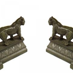 Pair of French Empire Bronze Panther Andirons - 4201708