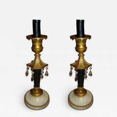 Pair of French Empire Bronze and Marble Candlesticks - 2158219