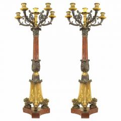 Pair of French Empire Bronze and Rouge Marble Candelabras - 4631529