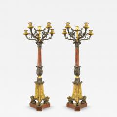 Pair of French Empire Bronze and Rouge Marble Candelabras - 4631532