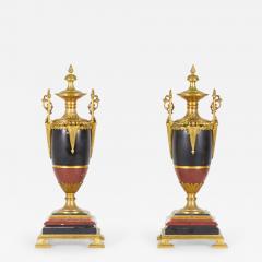 Pair of French Empire Gilt Bronze and Marble Urns - 4263236