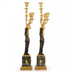 Pair of French Empire Gilt Patinated Bronze Three Light Candelabra ca 1815 - 4502229
