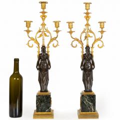 Pair of French Empire Gilt Patinated Bronze Three Light Candelabra ca 1815 - 4502230