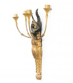 Pair of French Empire Gilt Wood and Lacquer Wall Sconces - 4630638