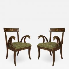Pair of French Empire Green Arm Chairs - 1407657