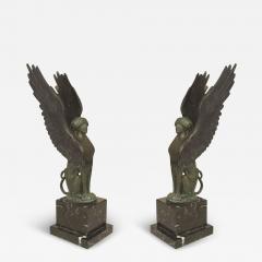 Pair of French Empire Green Patinated Spinxes - 4279097