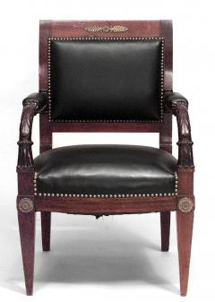 Pair of French Empire Mahogany Leather Arm Chairs - 1402161