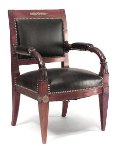 Pair of French Empire Mahogany Leather Armchairs - 4630802