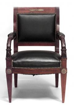 Pair of French Empire Mahogany Leather Armchairs - 4630803
