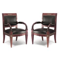 Pair of French Empire Mahogany Leather Armchairs - 4646494