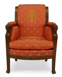 Pair of French Empire Silk Berga Arm Chairs - 1401930