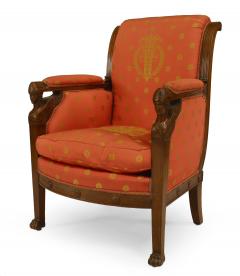 Pair of French Empire Silk Berga Arm Chairs - 1401932