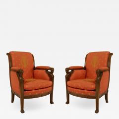 Pair of French Empire Silk Berga Arm Chairs - 1407623