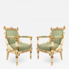 Pair of French Empire Striped Arm Chairs - 1403410