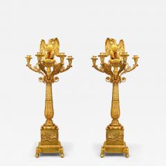 Pair of French Empire Style Bronze Dore Candelabra with Eagle Figures - 4260649