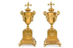 Pair of French Empire Style Gilt Bronze Urns - 4201762