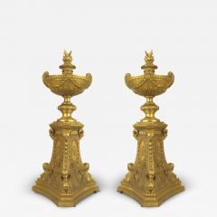 Pair of French Empire Style Gilt Bronze Urns - 4325882