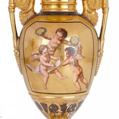 Pair of French Empire period gilt ground porcelain vases - 3943007