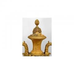 Pair of French Empire style 19th Cent yellow marble urns - 4634188