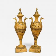 Pair of French Empire style 19th Cent yellow marble urns - 4642180