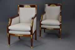 Pair of French Empire style mahogany upholstered armchairs - 4805861