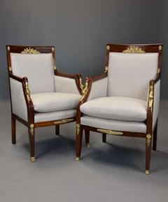Pair of French Empire style mahogany upholstered armchairs - 4805864