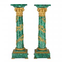 Pair of French Empire style malachite and gilt bronze pedestals - 3858825