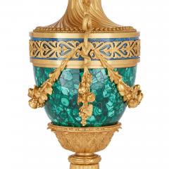 Pair of French Empire style malachite lapis lazuli and ormolu vases - 3517124