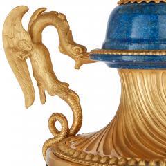 Pair of French Empire style malachite lapis lazuli and ormolu vases - 3517129