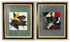 Pair of French Etched Polo Player Wall Plaques - 4197977