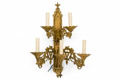 Pair of French Gothic Style Gilt Bronze Sconces - 4658238