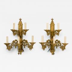 Pair of French Gothic Style Gilt Bronze Sconces - 4708929