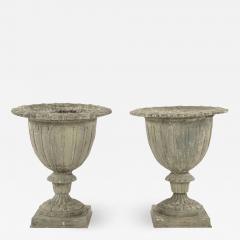 Pair of French Gray Painted Cast Iron Garden Urns - 2123864