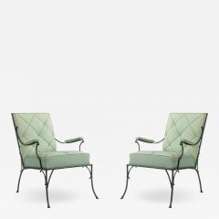 Pair of French Green Cushions Iron Arm Chairs - 1382929