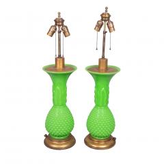 Pair of French Green Opaline Glass Table Lamps - 3786409