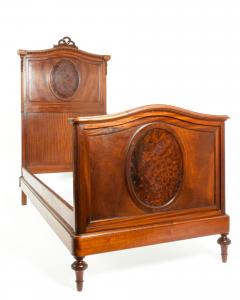 Pair of French Hand Carved Walnut Burl Walnut Single Bed - 1131450