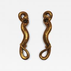 Pair of French Handcrafted Brass Snake Door Pull Handles 1960s - 4747606