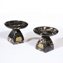 Pair of French High Style Art Deco Exotic Marble Tazzas with Foliate Detailing - 4231355