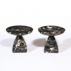 Pair of French High Style Art Deco Exotic Marble Tazzas with Foliate Detailing - 4231356
