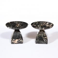 Pair of French High Style Art Deco Exotic Marble Tazzas with Foliate Detailing - 4231357
