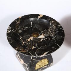 Pair of French High Style Art Deco Exotic Marble Tazzas with Foliate Detailing - 4231360