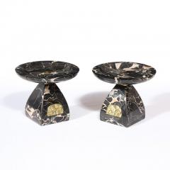 Pair of French High Style Art Deco Exotic Marble Tazzas with Foliate Detailing - 4231362