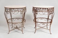 Pair of French Iron Tables with Marble Tops - 3803536