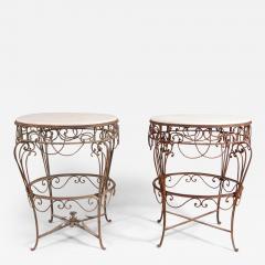 Pair of French Iron Tables with Marble Tops - 3805310