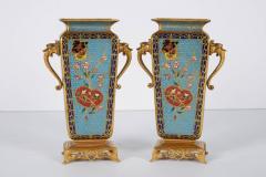 Pair of French Japonisme Bronze Ormolu and Champlev Cloisonn Enamel Vases - 520297