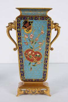 Pair of French Japonisme Bronze Ormolu and Champlev Cloisonn Enamel Vases - 520298