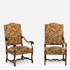 Pair of French Louis XIII Style 19th Century Os de Mouton Wooden Fauteuils - 3527693