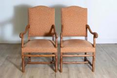 Pair of French Louis XIII Style Walnut Os de Mouton Chairs with Scrolling Arms - 3918529