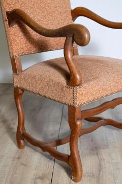 Pair of French Louis XIII Style Walnut Os de Mouton Chairs with Scrolling Arms - 3918531