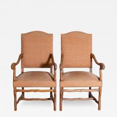 Pair of French Louis XIII Style Walnut Os de Mouton Chairs with Scrolling Arms - 3922925